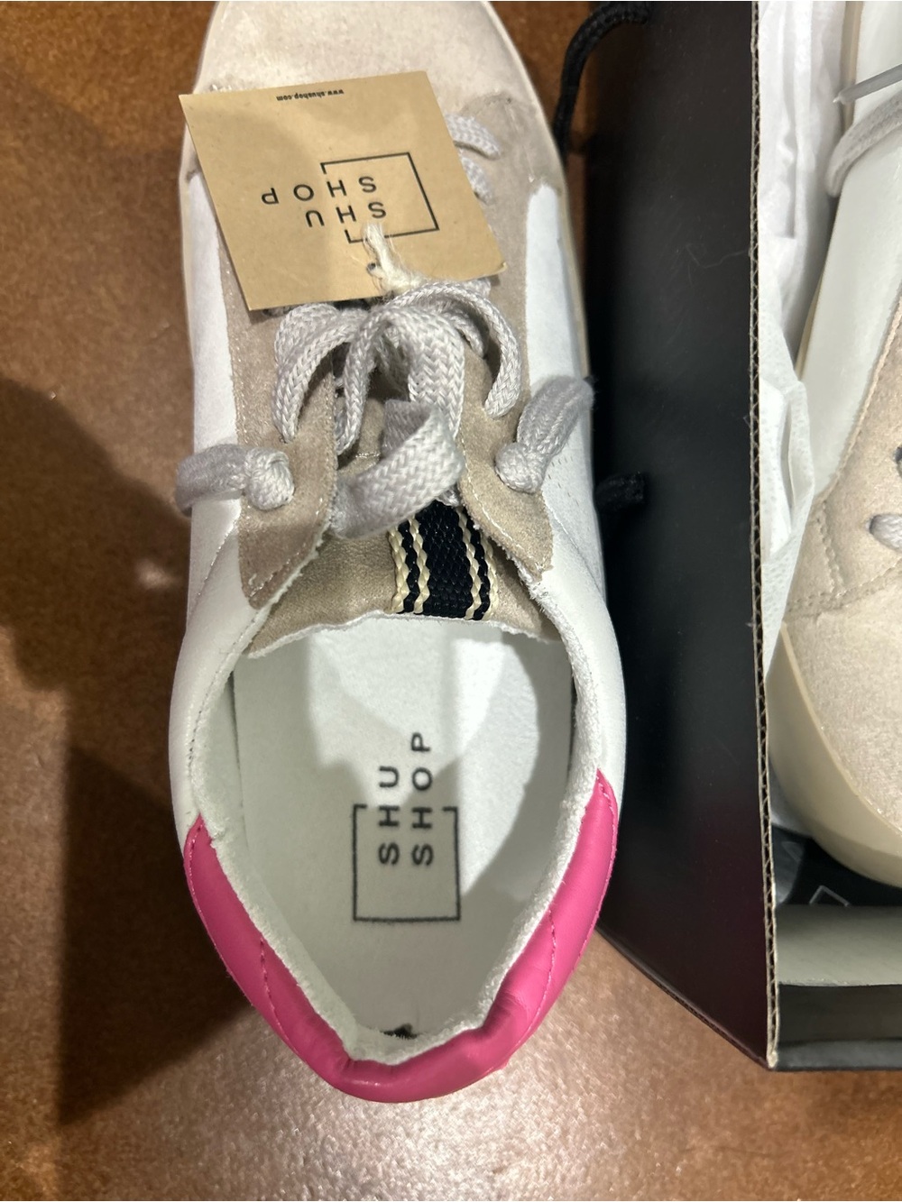 ShuShop NEW WITH TAGS White Sneakers with Pink Heel Accent - Picture 2 of 5